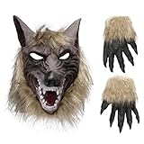 SAFIGLE Halloween- Werwolf- Kostüm- Set Wolfskopfmaske Und Klauenhandschuhe Theater- Streich-...