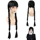 TKGEOUE Lange Geflochtene Schwarze Perücken,Perücke für Damen,Lange schwarze geflochtene...