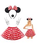 Clundoo Damen Maus Mouse Kostüm Rot Tutu mit weiß Gepunktet + Haarreifen mit Maus Ohren +...