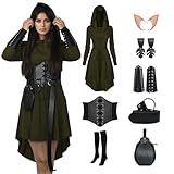 FSUJWOA 8 Stück Renaissance Elfenkostüm für Damen, Gothic Mittelalter Kleidung, Kapuzenkleid...