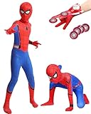 BITOWO Spider Kostüm Kinder 6-7 Jahre mit Accessories Spider Anzug Kinder Suit Kleidung Bodysuit...