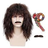 TOMIGO Braun Herren Perücke mit Bart und Freundschaft Armbänder für Karneval Fasching Fastnacht...