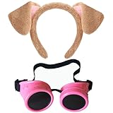 Yezmo Braune Hundeohren Stirnband Rosa Steampunk Brillen Set, Cartoon Welpenohren Kostüm Zubehör...