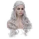 Perücke Grau Lang locken für Damen Game of Thrones Daenerys Targaryen Zöpfen Geflochten wellig...