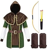 Kinder Robin Hood Kostüm mit Pfeil und Bogen | Für Jungen & Mädchen | grün, braun Größe...