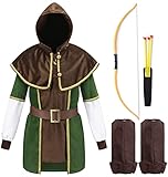 Kinder Robin Hood Kostüm mit Pfeil und Bogen | Für Jungen & Mädchen | grün, braun Größe...