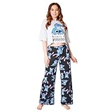 Disney Stitch Schlafanzug Damen – Baby Yoda Minnie Mouse Stitch Langer Pyjama mit Crop Top –...