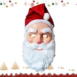 OFKAFEZV Weihnachtsmann-Kopfbedeckung, Santa Claus Maske Weihnachtsmann Nikolaus mit Glatt Weiß...