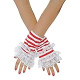 TrendandStylez Handstulpen Ringel mit Spitze Rot Blau Schwarz Handschuhe (Rot/Weiss)