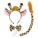 SKHAOVS 3 Stück Giraffe Kostüm Set, Tier-Stirnband Mit Ohr-Schwanz-Fliege, Tier Kostüm,...