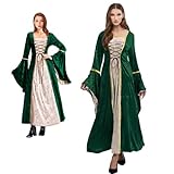 Vexlyn Renaissance Kleid Damen-Halloween Kostüm Damen Kleid Retro Grün Mittelalter kleid Damen...