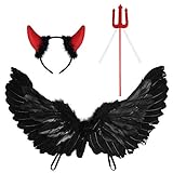 SOIMISS 3 Stück Teufel Kostüm Cosplay Dunkelheit Engel Flügel Teufel Horn Stirnband Rot Heugabel...