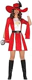 Fiestas GUiRCA Rotes Musketier Kostüm Damen – Faschingskostüm Erwachsene Damen mit Musketier Hut...