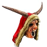 MIMIKRY Krampus Horror Latex Maske mit Hörnern Nikolaus Kapuze und blutigen Zähnen Weihnachten...