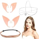 HOWAF Elfenohren Set, 2 Latex Ohren Spitzohren Feenohren + 2 Kopfkette Kopfschmuck Stirnband...