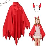 ENAIAH Teufel Kostüm Rot Teufel Umhang Teufelskostüm Halloween Kostüm Rot Teufelskostüm mit...