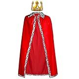 Königsmantel Königinsmantel Samtmantel Kostüm + Krone König Königin für Damen Herren Halloween...