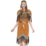 WELLCHY Indianer Kostüm Damen, Karneval Kostüm Damen Indianerin, Indianer Style Damen Kleid mit...