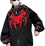YINGKE Herren Spider Print Full Zip Up Hoodie Vintage Kapuzenjacke Y2K Unisex Oversized Streetwear...