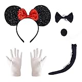 Alaiyaky Minnie Mouse Kostüm für Damen & Kinder, 5 Pcs Minnie Maus Haarreif Set mit Schwanz Nase...