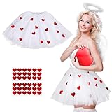 BOFUNX Damen Tüllrock Weiß Tutu Rock Minirock mit 36pcs Herz Sticker Glitzer Aufkleber für...
