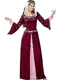 Smiffys Maid Marion Kostüm, Burgunderrot, mit Kleid und Kopfbedeckung