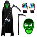 Anyingkai Halloween Sensenmann Kostüm Set,Halloween Kostüm Jungen Mit LED Halloween Maske...