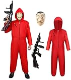 Haus des Geldes Kostüm Erwachsene Karneval Partner Kostüm Herren Damen Roter Overall mit Kapuze...