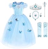 JerrisApparel Aschenputtel Kleid Prinzessin Kostüm Schmetterling Mädchen (140, Himmel Blau mit...