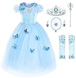 JerrisApparel Aschenputtel Kleid Prinzessin Kostüm Schmetterling Mädchen (120, Himmel Blau mit...