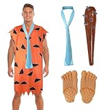 Fred Feuerstein-Kostüm für Erwachsene, Herren, 4-teilig, Höhlenmensch-Cosplay-Outfits mit...