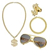 IOPJLK Dollar Kette Set, 4 Stück Goldkette Kostüm, Zuhälter Kostüm Hip Hop Rapper Punk Gold...