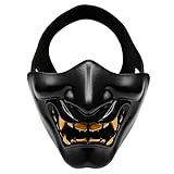 (Black) - Aoutacc Airsoft Half Face Masks, Evil Demon Monster Kabuki Samurai Hannya Oni Half Face...