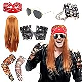 Rocker Outfit herren, 6pcs Herren Kostüm Rock Star 70er 80er 90er Jahre, Herren Rockstar Kostüm...