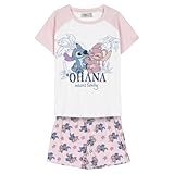 Disney Stitch T-Shirt und Shorts für Mädchen, Pyjama aus Weicher Baumwolle, 2 Teiliges Sommerset...
