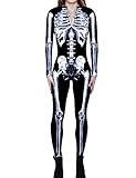 Halloween Kostüm Damen Skelett, Schwarzes Gruselig Skelett Leggings mit V-Ausschnitt...