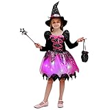 Azptan Mädchen Hexenkostüm mit Lichter, Kinder Zauberer verkleiden Cosplay Kostüm Set 4 teilig,...