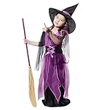 ELLASASUXI Halloween Hexenkostüm Kinder Mädchen 4 bis 12 Jahre,Halloween Kostüm Hexe Mädchen mit...