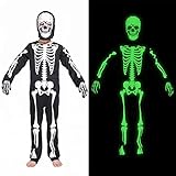 Rabtero Kinder Skelett Kostüm, Halloween Skelett Dress Up, weißer Schädel Knochen Overall mit...