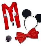 Dreamzfit - Erwachsene Herren Mickey Mouse Kostüm Kit ~ Schwarzes Ohr Stirnband, Nase, rote...
