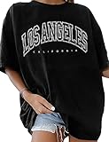 TOMEEK Damen T-Shirt Rundhals Kurzarm Top Sommer einfarbig Oversize T-Shirt Kausale Baumwolle breite...