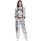 Oismys Astronauten Kostüme Spaceman Cosplay Kleidung Party Jumpsuits Erwachsene Silber Jumpsuit mit...