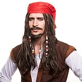 Piraten Piratin Seeräuber Perücke (Piratenperücke) mit Perlen und roten Bandana für das perfekte...