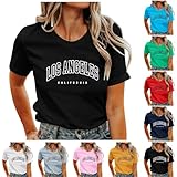 Tshirt Damen Rundhals Kurzarm T-Shirts Sommer T Shirts Los Angeles Brief Gedruckt Lässig Tee Shirts...