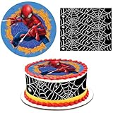 Essbare Tortenaufleger, 20 cm Essbare Tortendeko mit Tortenband Essbar Spinnennetz, Kuchen Deko...