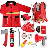 deAO Feuerwehr Kostüm Set für Kinder, Kinder Feuerwehr Rollenspiel Set 14 Teiliges mit...