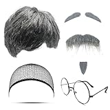MIVAIUN 7 Stück Opa Kostüm Set Alter Mann Cosplay Opa Perücken Perücke künstlicher Bart...