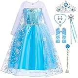 Snyemio Mädchen Prinzessinen Elsa Kleid Schneekönigin Kinder Kostüm Eiskönigin Verkleidung mit...