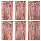 Lametta Vorhang Rosegold, 6 Stück Glitzervorhang, 1m x 2m Lamettavorhang, Metallic Party Vorhang,...
