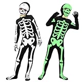 Joykindom Skelett Kostüm Kinder Halloween Kostüm Junge Mädchen Leuchtend Skelett Jumpsuit für...